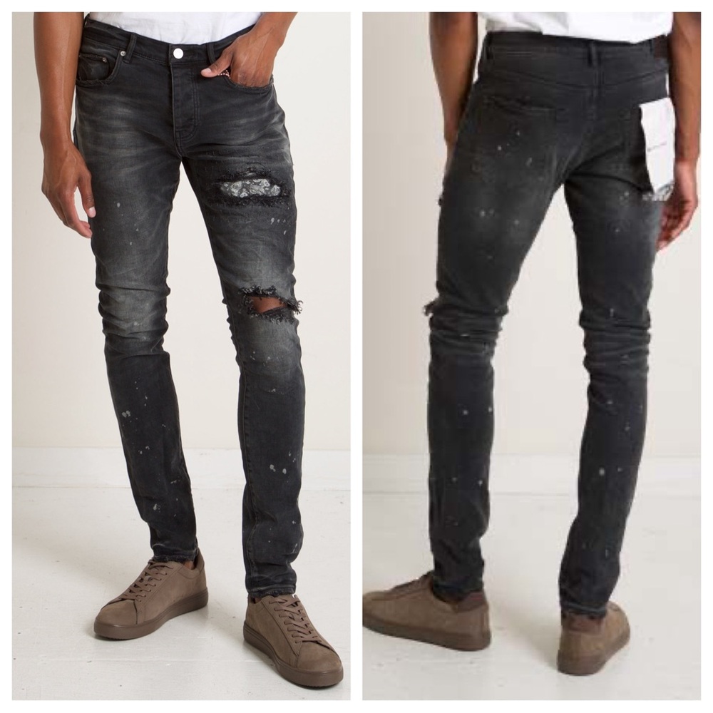 Purple Brand Black Bandana Patch Distressed P001 Jeans